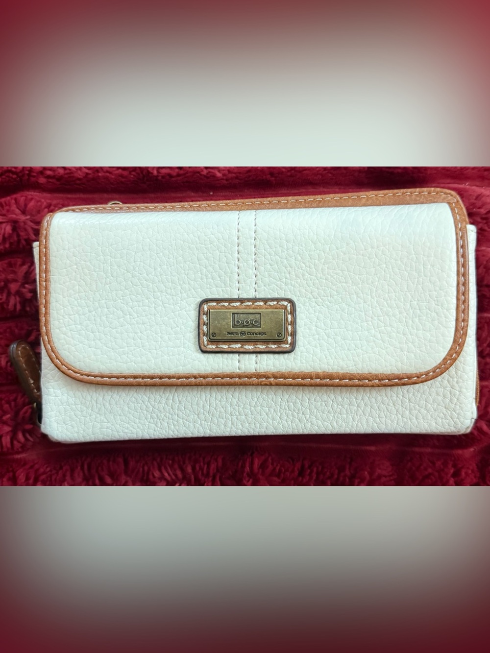 b.o.c. Cream and Tan Pebbled Flap Clutch
